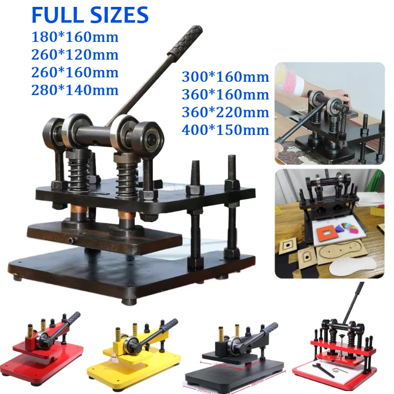 

Full Size Leather Cutting Machine Embossing Plate Manual Die Cutter Dual Guide Shafts Die Cut for Various Materials