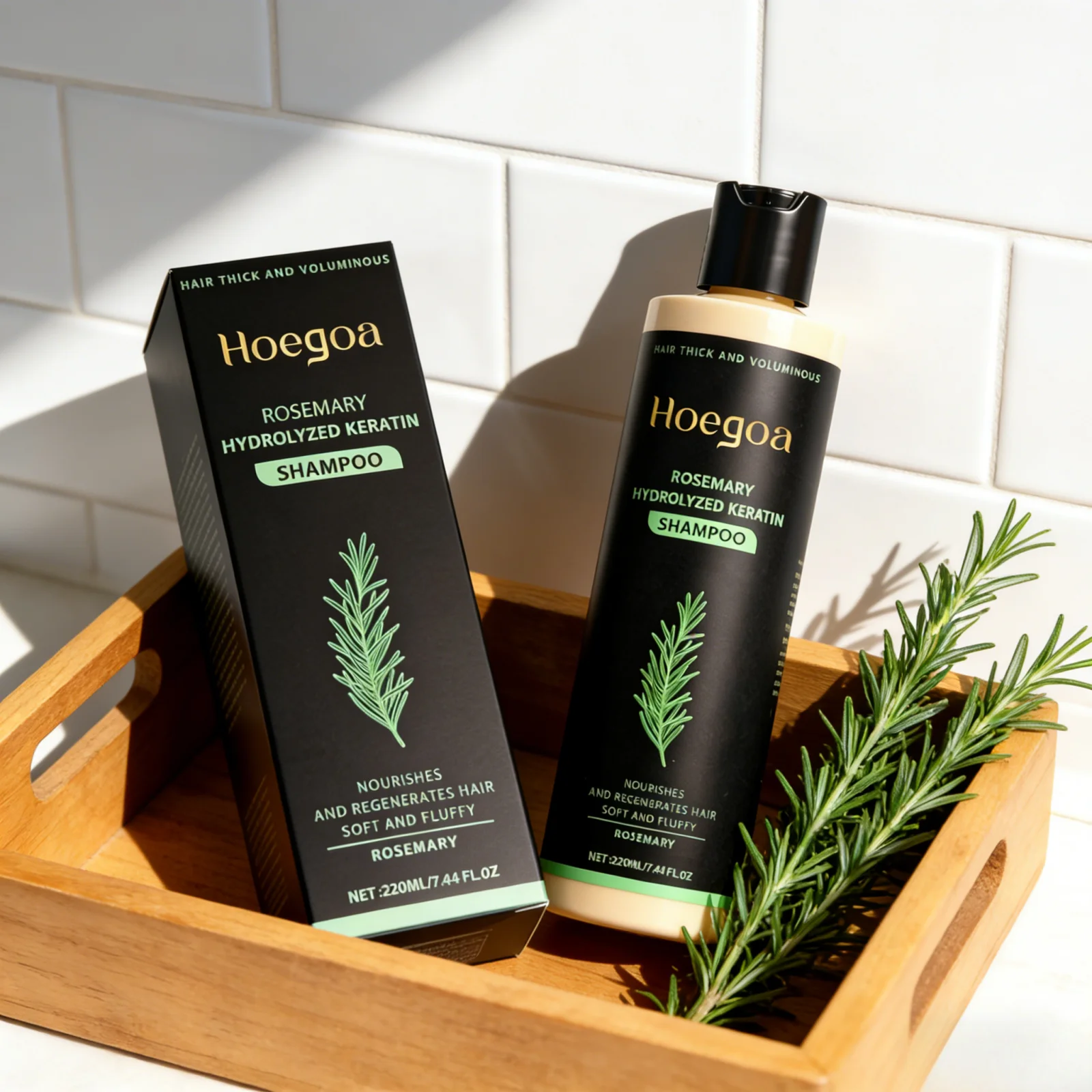 Champú de Queratina Hidrolizada con Romero Hoegoa, Fortalecedor, Limpiador, Ligero, Tratamiento para la Caída del Cabello, Champú para el Crecimiento del Cabello