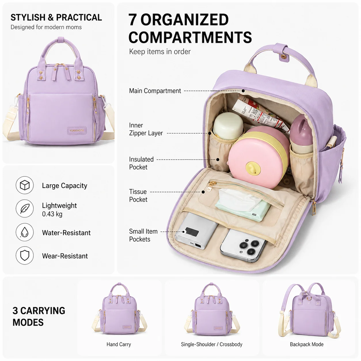 Large Capacity Mommy Bag Baby Care Backpack Multifunction Diaper Bag Lightweight Waterproof Travel Storage Mother Shoulder Pack