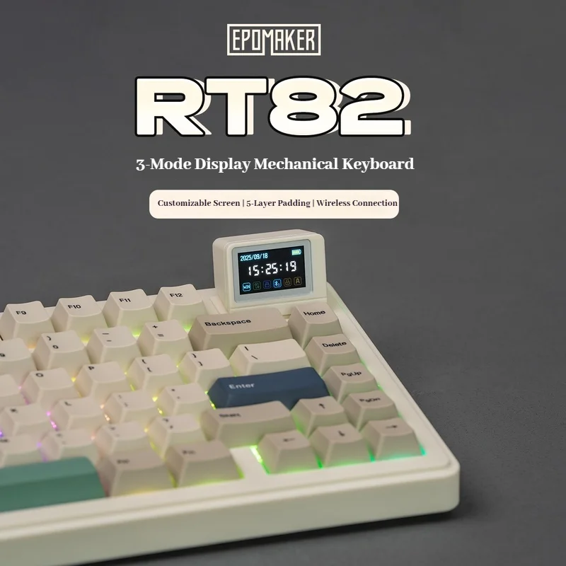 Epomaker Rt82 Thri-Mode Display Screen Mechanical Keyboard Rgb Gateway Structure Custom Animation Hot Plug Customized Keyboard