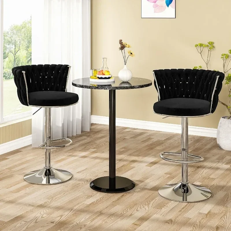 Velvet Bar Stools Set of 4, Adjustable Swivel Counter Height Barstools with High Backrest & Footrest,Upholstered