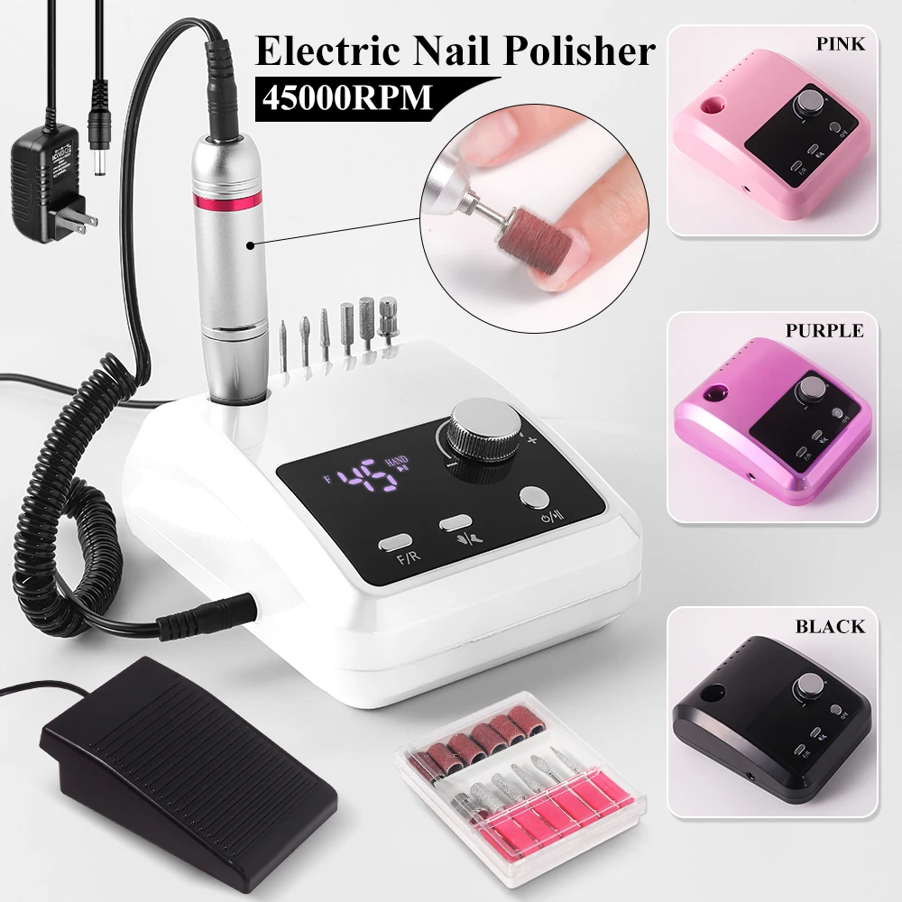 Perceuse à ongles électrique intelligente, tour à ongles professionnel avec grand écran LCD, polisseuse de manucure, outils d'art des ongles, 45000 tr/min