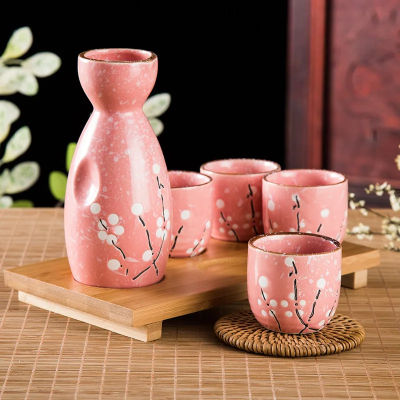 Japanese Sake Pot Wine Glasses Japanese Style Hand-painted Sake Utensils Four Cup Set Ceramic Wineware and Cups