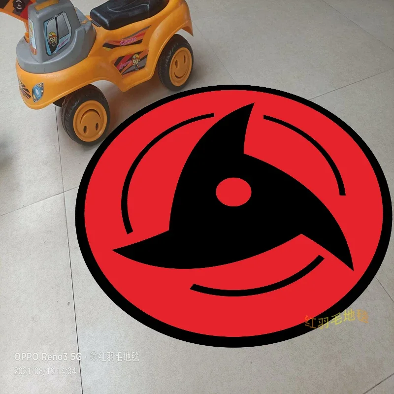 MINISO Uchiha Clan Symbol Circular Rug Infinite Design Anime Enthusiast Gift Soft Floor Mat for Gaming Room Decor Otaku Lovers