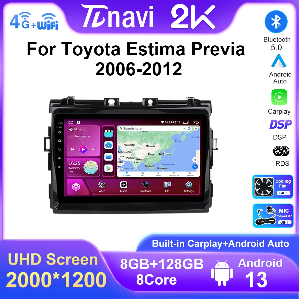 

For Toyota Estima Previa 3 III XR50 2006 - 2012 Android Auto DSP Carplay 4G WIFI RDS Car Radio GPS Navigation Player 2 Din