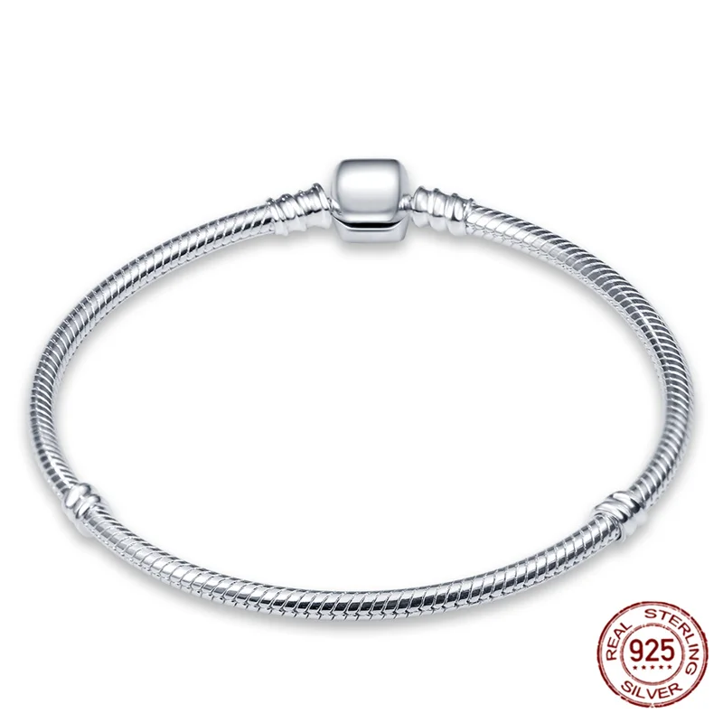 

925 Sterling Silver Bracelets 17-21CM Original Cylindric Head Bracelet Fit DIY Charms Beads Fashion Women Jewelry