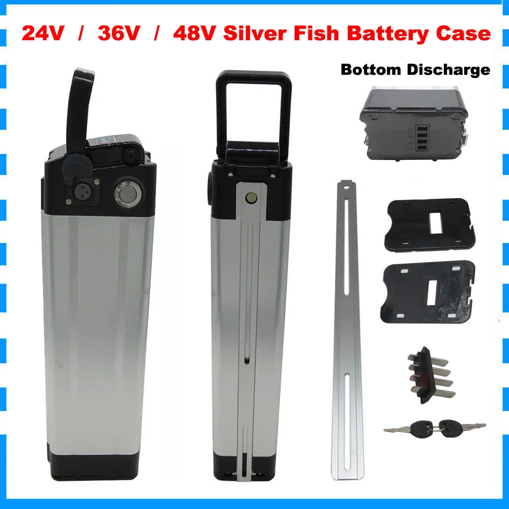 

24V 36V 48V 52V Battery Box Case Cover Empty Silver Fish Aluminum Housing Accessories Bottom Discharge