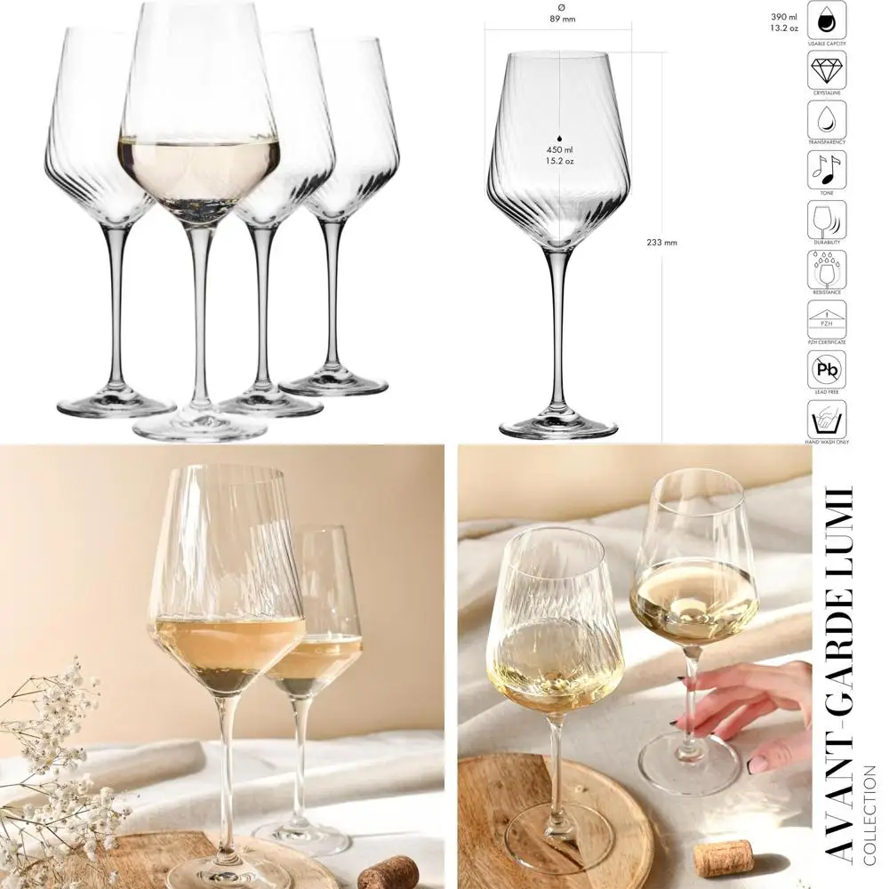 

Набор из 4 текстурированных хрустальных бокалов для вина, 15,2 унции, идеально подходит для красного, белого и игристого вина, элегантный дизайн, можно мыть в посудомоечной машине