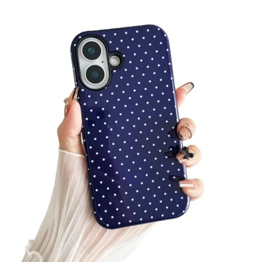 

Compatible with iPhone 16 Case, Fashion Cute Polka Dot Pattern Aesthetic Design for Women, Soft TPU and Hard Back Shockproof Ph