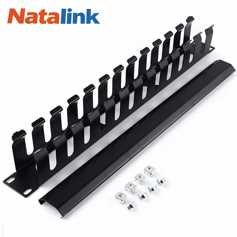 Natalink 1U 19 Inch Rack Mount Cable Management- All Metal 24 Slot Horizontal Wire Manager Server Rack Mount Cable Organizer