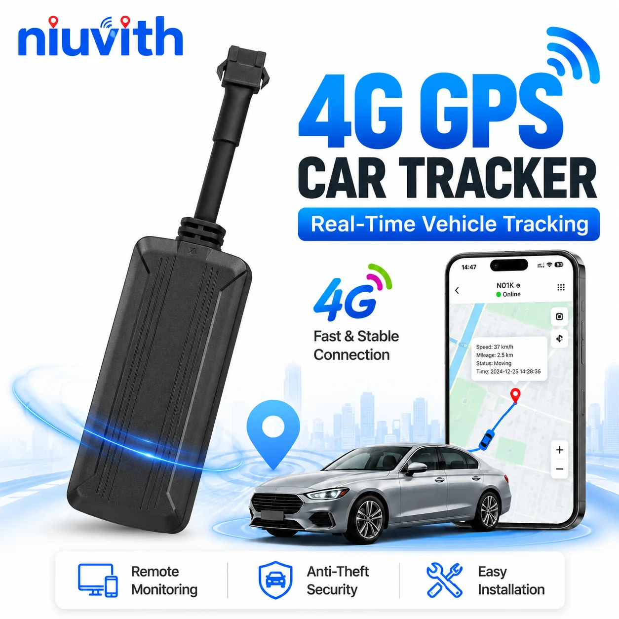 N01K 4G GPS Car Tracker 2G Backup Real-Time Tracking Anti-Theft Alarm Geo-Fence Remote Cut Off Free APP