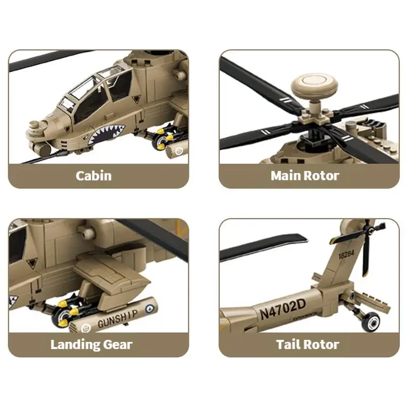 Aircraft Bricks AH-64 Helicopter Model DIY Building Blocks WW2 War Weapon Air Force Airplane Bricks Gifts Christmas Assembly Toy