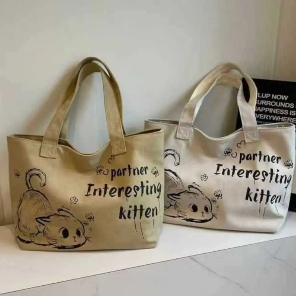 Neue süße Katzen-Tragetasche, lässige Canvas-Damenhandtasche, große Kapazität, Pendeltasche, Umhängetasche, Studententasche