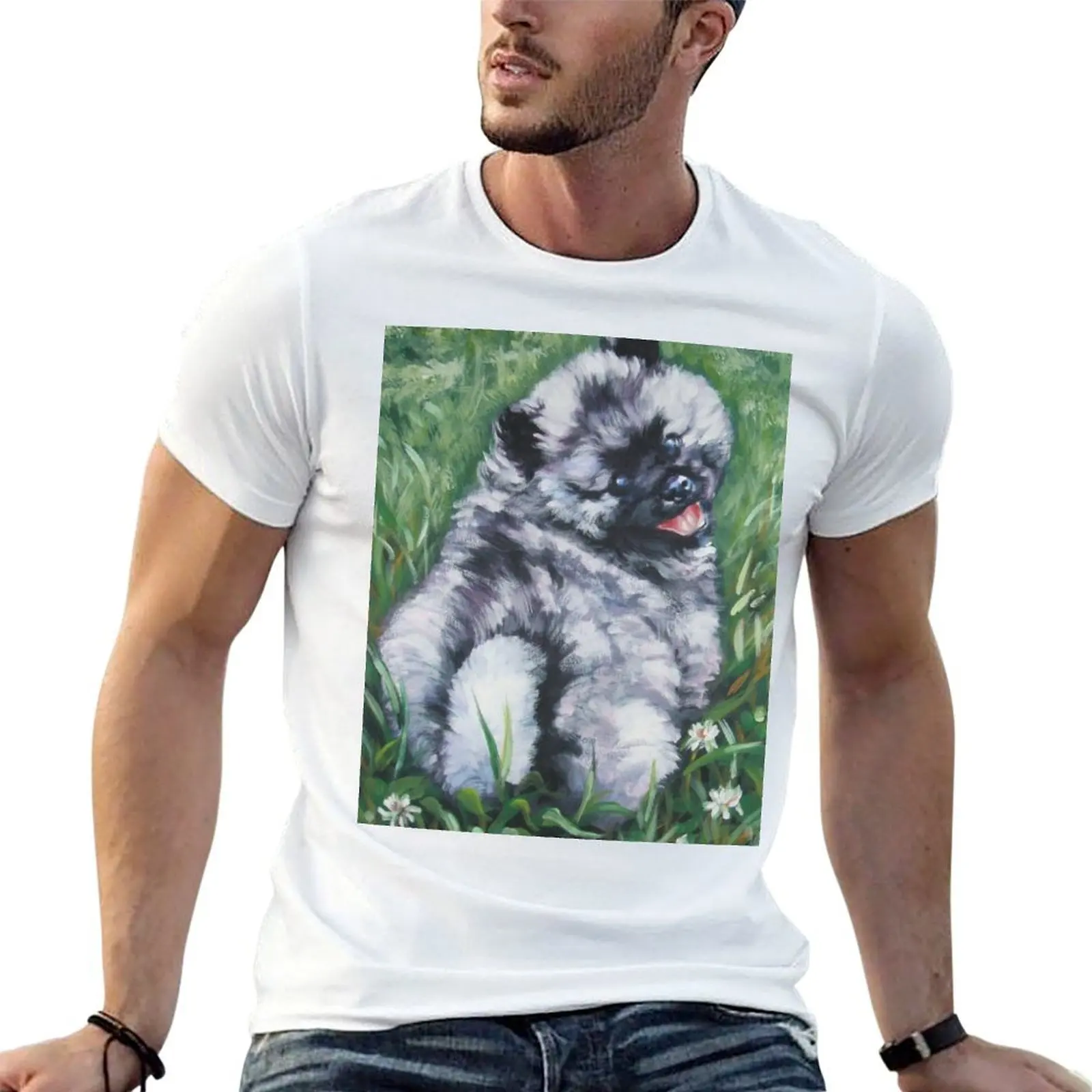 

Keeshond Fine Art Painting T-Shirt essential t shirt man t shirts high quality luxury brand T-Shirt