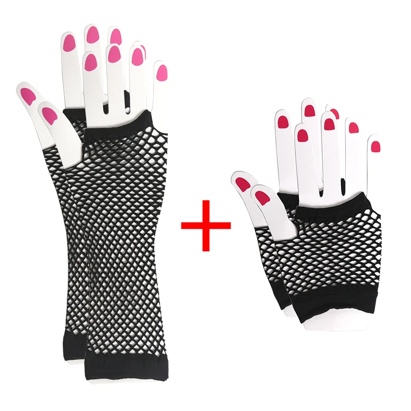 2 Pair/set Black Ladies Sexy Mesh Net Fishnet Gloves Women Hollow Out Holes Fingerless Gloves Disco Lolita Costume Punk Mitten