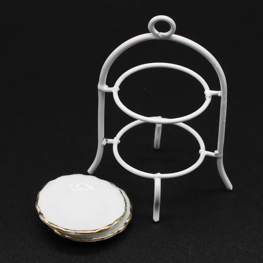 3 pezzi 1/12 casa delle bambole mobili in miniatura supporto per torta bianco piatto da cucina