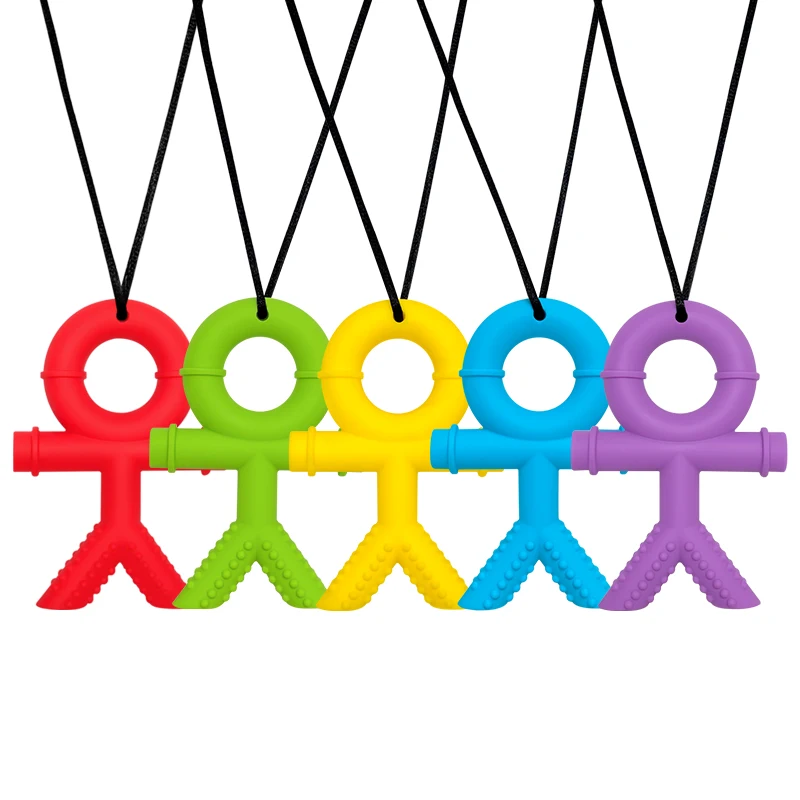 1pcs Silicone Human Form Kids Chew Necklace Sensory Chewy Pendant Oral Motor Toys Therapy Tools for Autism Children's Goods