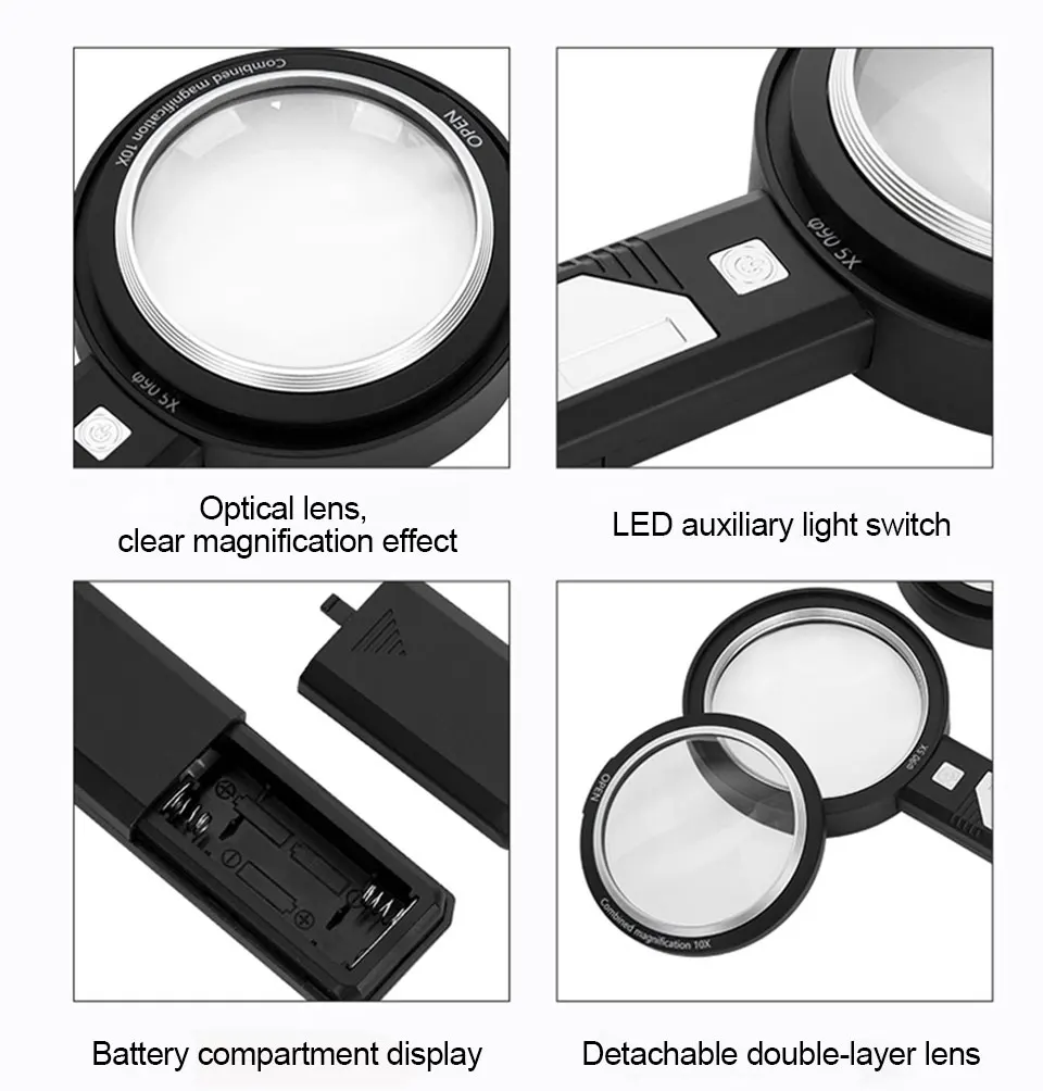 Lighted Magnifying Glass 8X12X 20X Handheld Magnifying with 8 Led Lights Optical Lens Illuminated Magnifier For Reading Repair