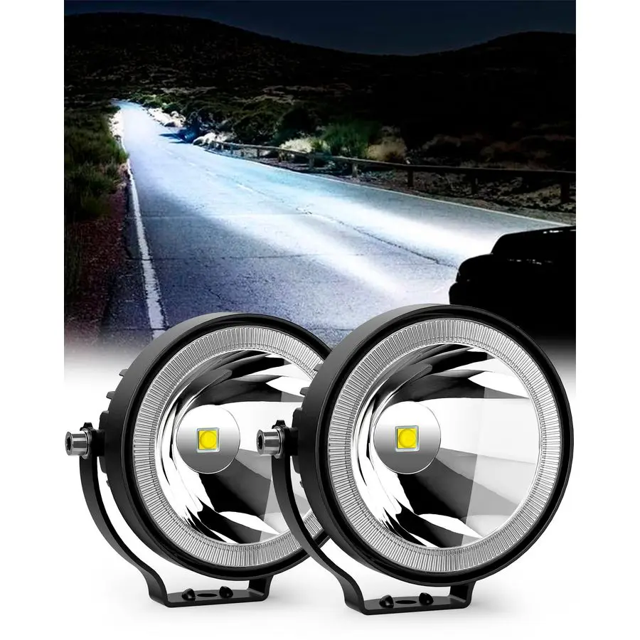 

4 Inch Round LED Pod Lights, 60W 6000LM LED Spot Off Road Driving Fog Lights for Truck Car ATV UTV Boat Motorcycle, 2Pack White