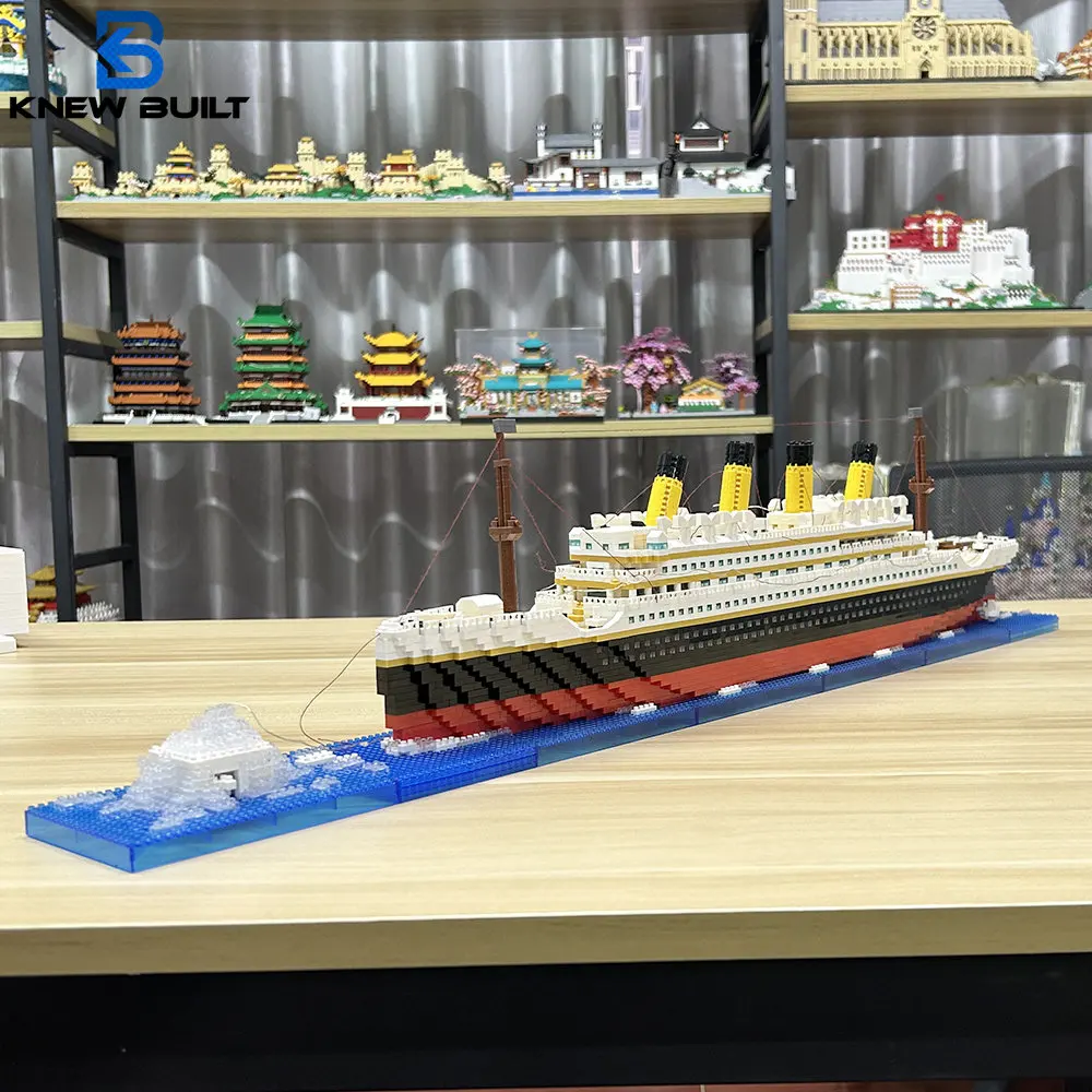 

KNEW BUILT Titanic Cruise Big Iceberg Ship Model Mini Building Blocks Toys for Adult Girls Gift Kits Assemble Boat Micro Bricks