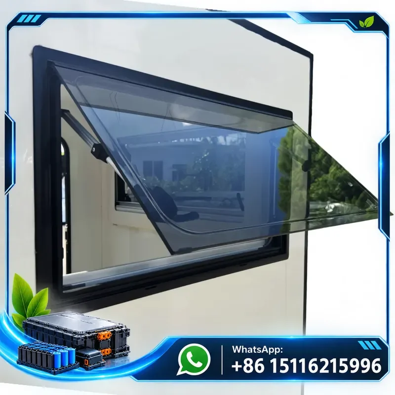 MAYGOOD 1100x550mm RV Caravan Vision Window Double-layer Acrylic Glass Ventilation Window with Fly Net Blind for Camper