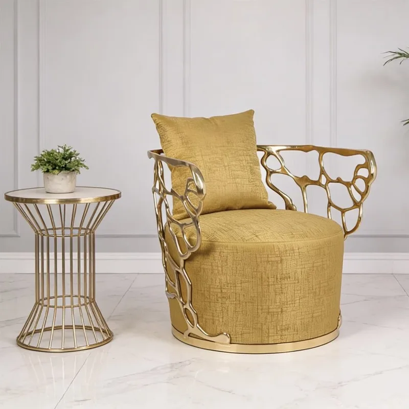 Italian light luxury single sofa chair designer villa mansion creative velvet metal leather leisure chair