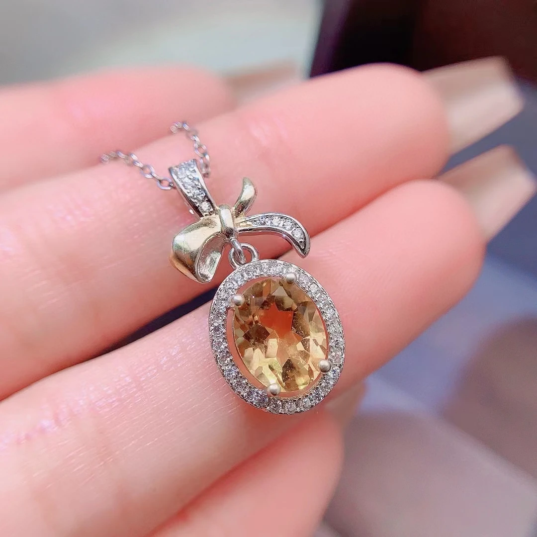 

VVS натуральный цитрин ожерелье кулон для женщин 7 мм * 9 мм 2 карата цитрин серебряный кулон 3 слоя 18 К позолоченные ювелирные изделия с кристаллами