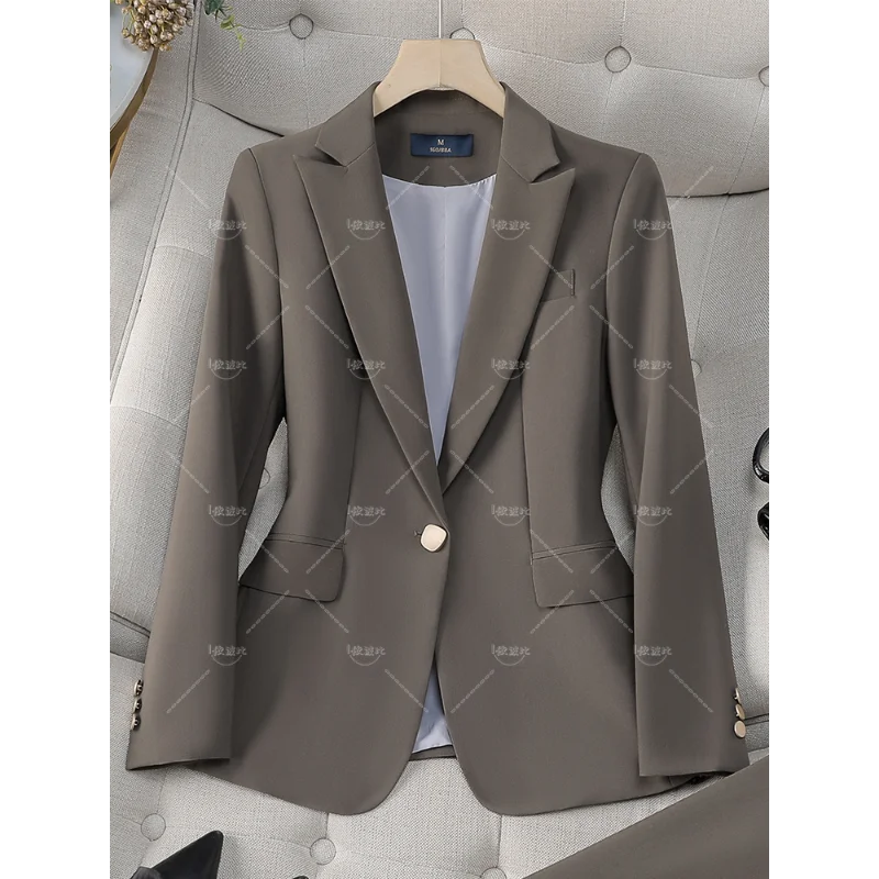 New Arrival Autumn Winter Khaki Navy Women Blazer Coat Long Sleeve Single Button Office Ladies Business Work Wear Formal Jacket