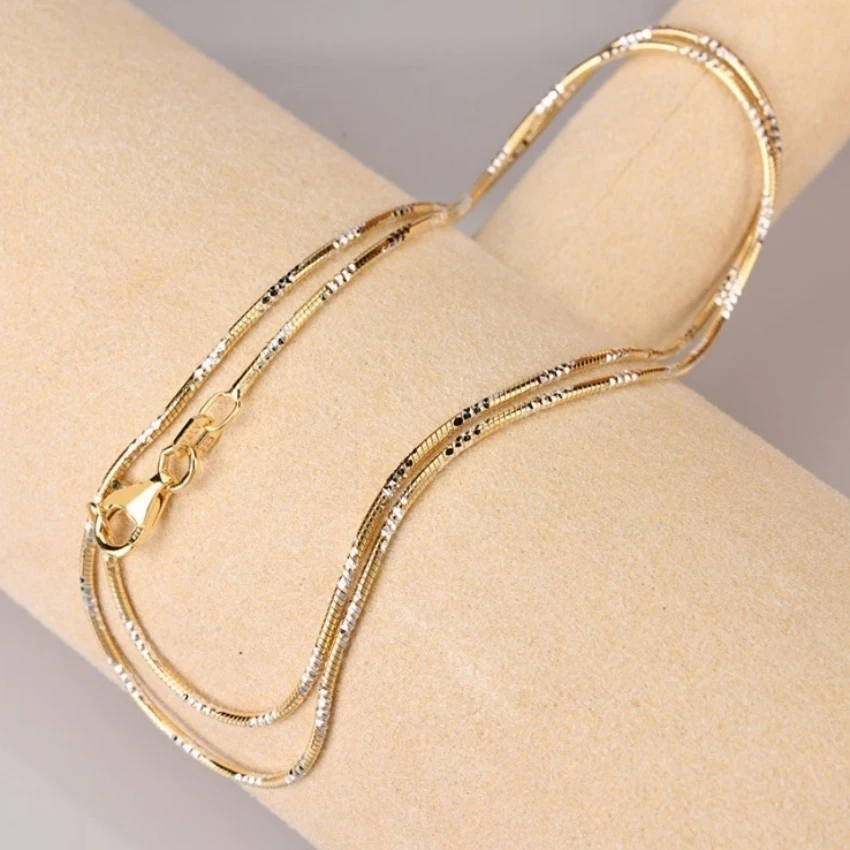 

925 Silver Two Toned 1.2MM Slim Thin Snake Chian Link Necklace Women Italian Jewelry Trendy Shiny Stack 45cm Choker Necklaces