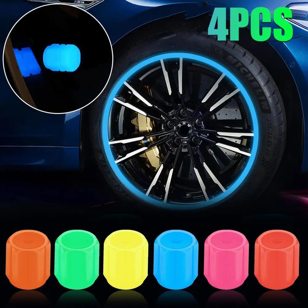 4pcs/set New Car Valve Caps Tyre Valve Stem Air Dust Rim Cover Cool Glow Dark Universal Tire Valve