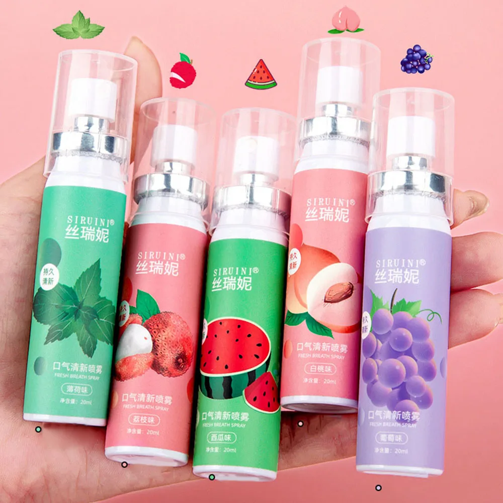 Fruity Breath Oral Fresh Spray Peach Mint Grape Litchi Flavor Mouth Spray 20ml Portable Remove Oral Odor Smoke Oral Care Lasting