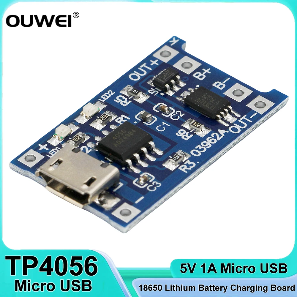 10pcs TP4056 5V 1A Micro USB 18650 Lithium Battery Charging Board Charger Module Dual Protection Functions Led Indicator