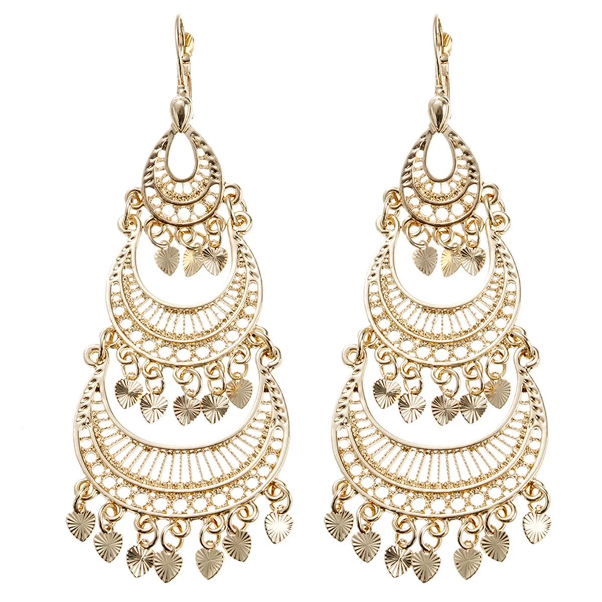 French Romantic Moon Shaped Long Earrings Water Drops Hollow Out Pattern Ear Accessories Moroccan Bride Jewelry