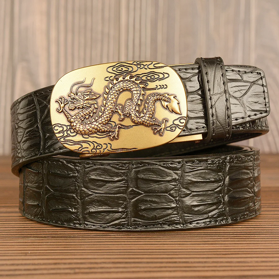 Fashionable and casual leather belt for men with crocodile pattern leather belt, flying dragon automatic buckle dragon belt