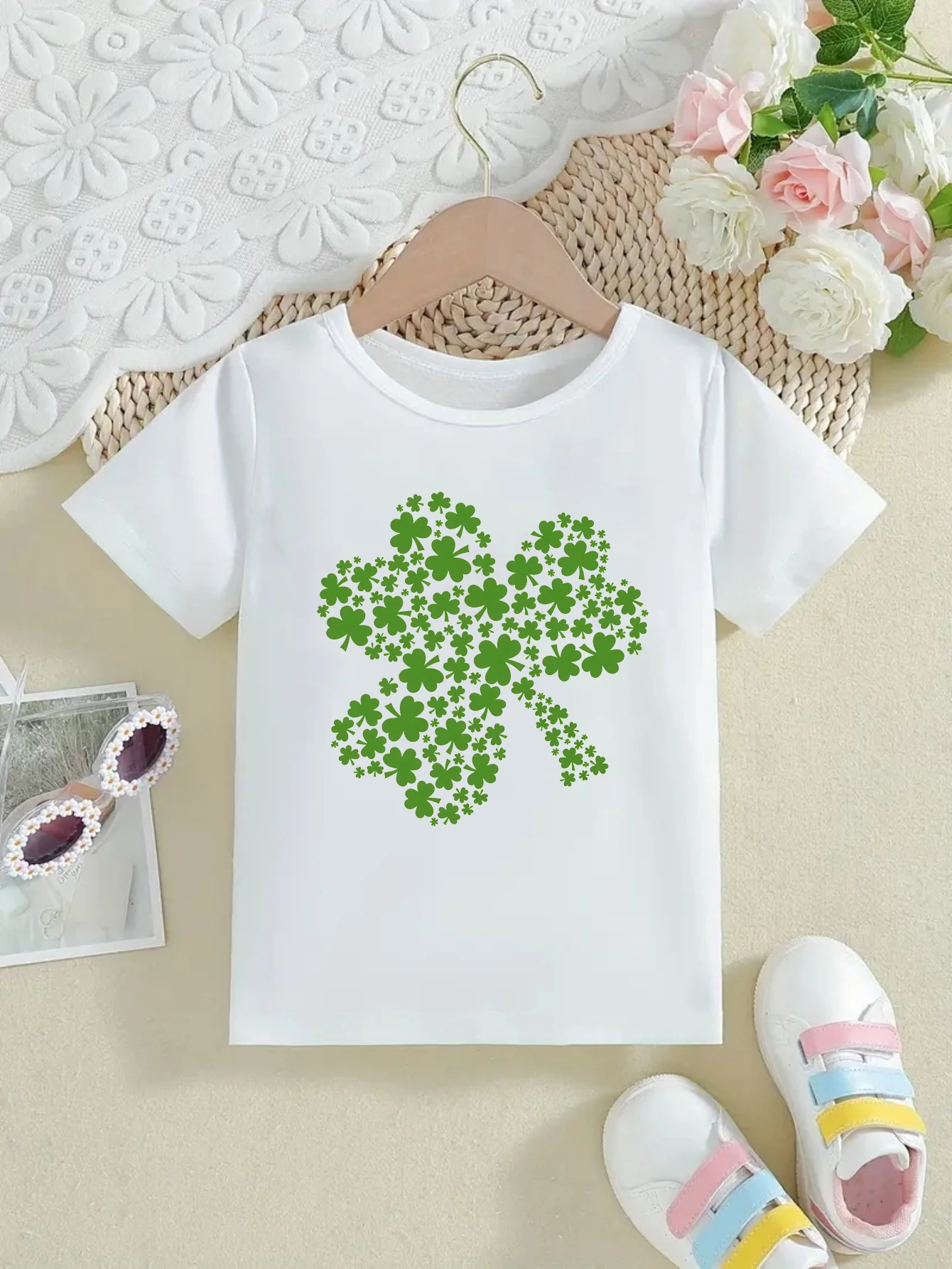 Festival Gift T-Shirt Cute St. Patrick'S Day Lucky Clover Printed T Shirt Girls Summer New Fashion T-Shirt Kids Cute Clothes