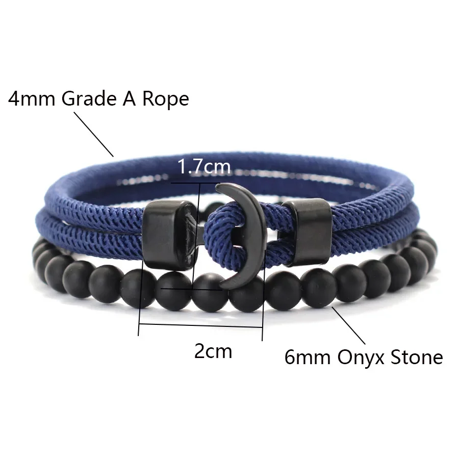 أنيق مرساة 2 قطعة/المجموعة سوار الرجال حجر العقيق الطبيعي مطرز طبقة مزدوجة 4 مللي متر الصف حبل براكليت سحر تصفح أوم مجوهرات