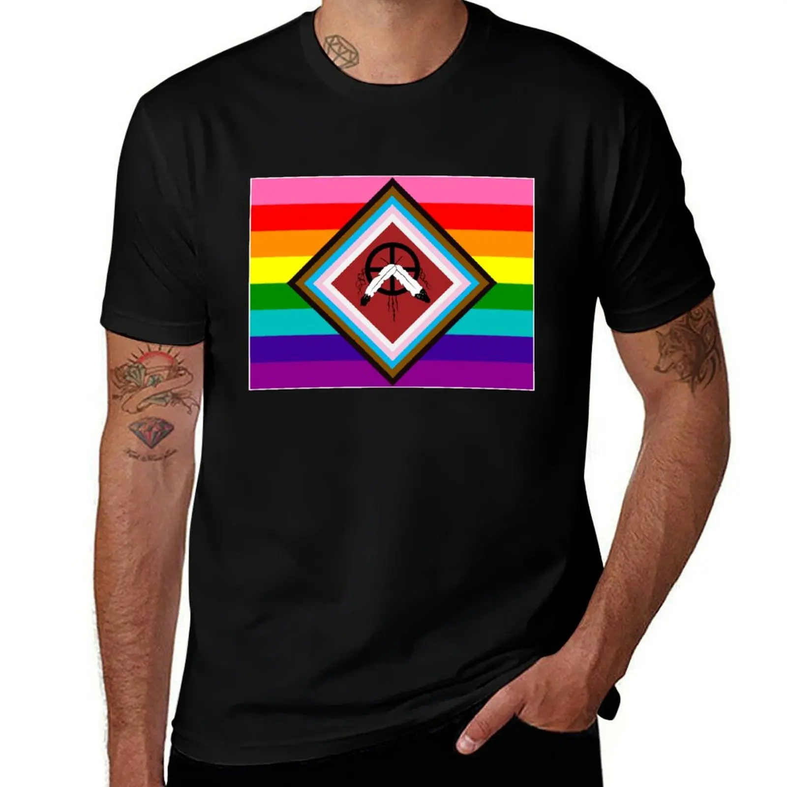 

Two Spirit LGBTQ2A+ Pride Flag White Border T-Shirt t shirt for man 100 percent cotton t shirts for man graphic cars T-Shirt
