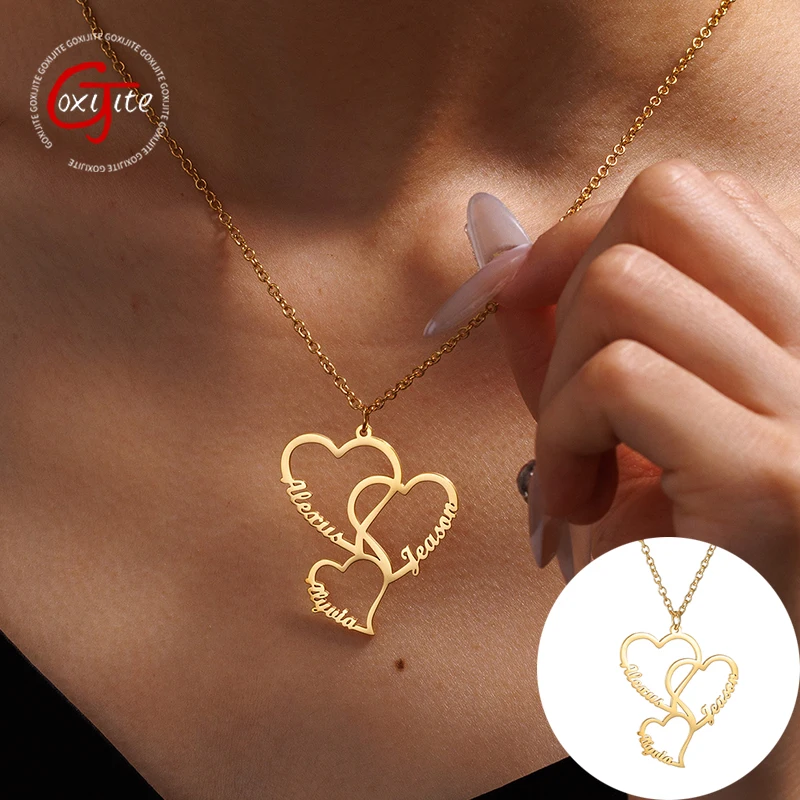 

Goxijite Custom 3 Name Love Necklace Lovers Stainless Steel Personalized Letter Date Pendant Necklaces For Family Jewelry Gifts