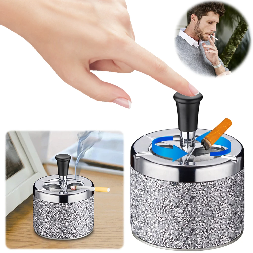 

Spinning Ashtray with Lid Self-Cleaning Ashtray Windproof Car Ashtray Metal Desktop Ashtray for Cigarette Smoking