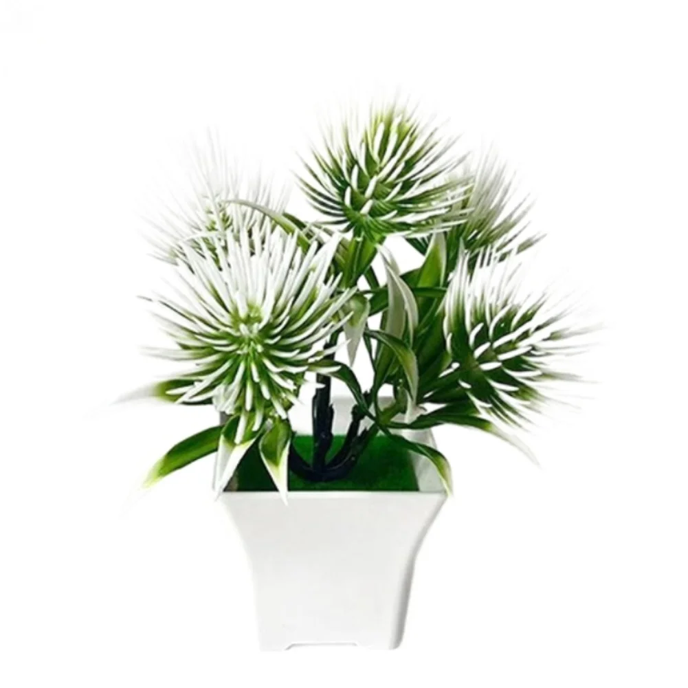 Small Artificial Pine Needle Grass Plant in Pot for Home Office Cafe Decoration 15.5cm Soft Rubber Lightweight Tabletop Accent
