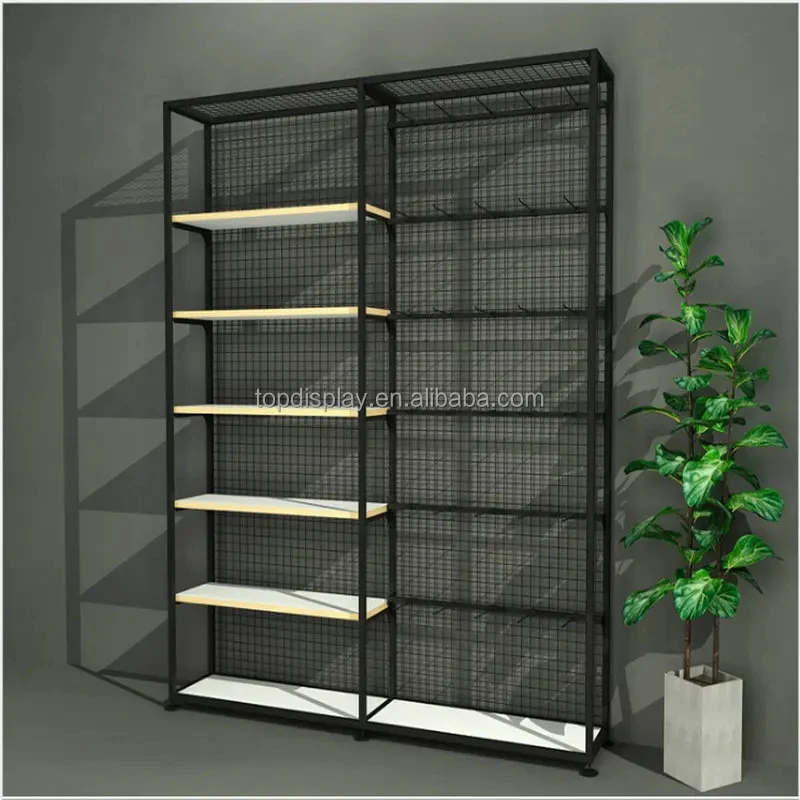 custom.Customized Light-duty Wood & Steel Supermarket Rack Advertising Display Shelves Hooks Quick Installation Single Sided Doo