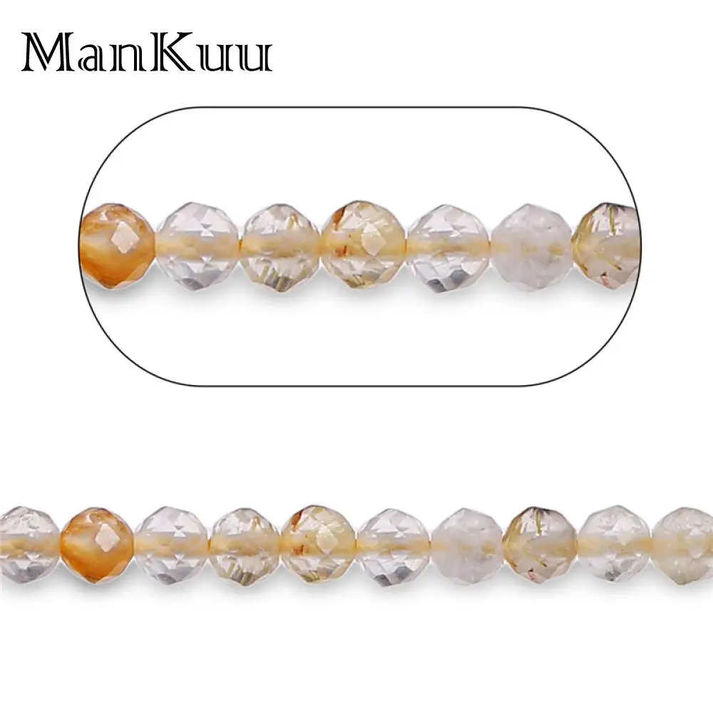 

mankuu 2mm 3mm faceted round natural rutilated quartz gold hair crystal fashion gemstone stone beads for jewelry making diy