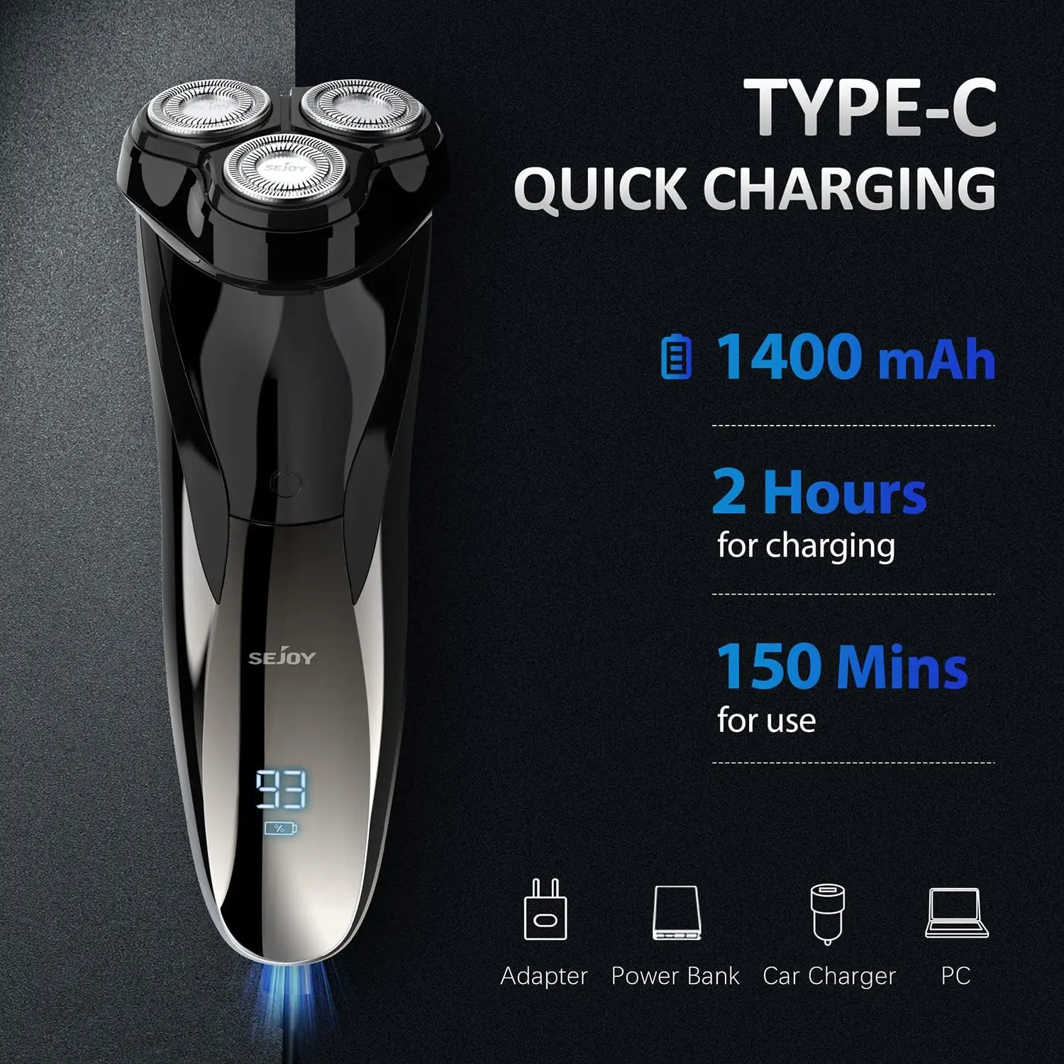Sejoy Electric Shavers for Men Rechargeable Wet & Dry Electric Shaver with Pop-Up Trimmer - 3D Floating Cutter Head image 6