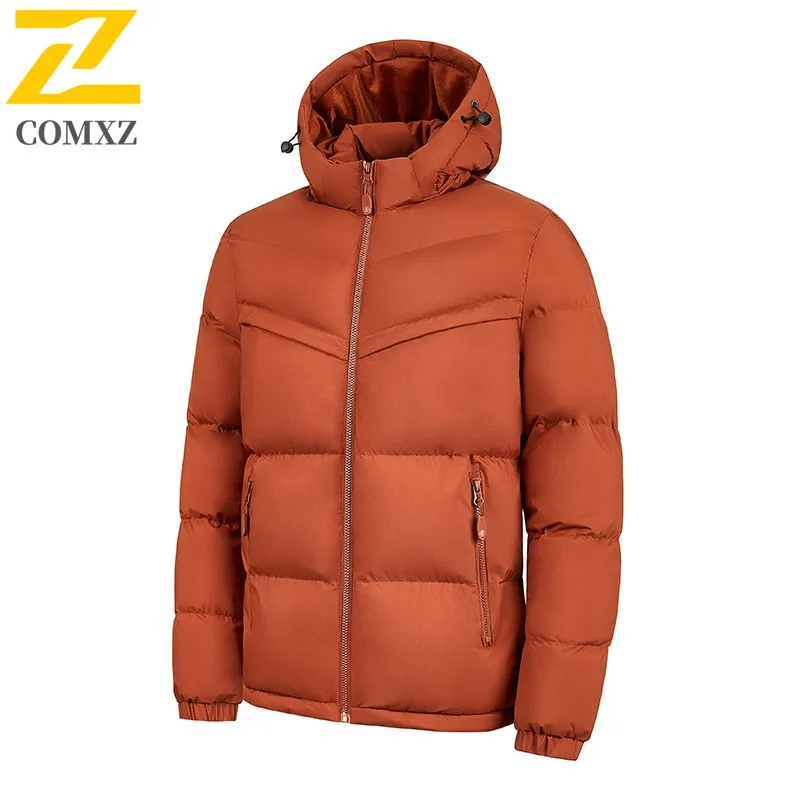 

COMXZ Мужская стеганая куртка сплошной цвет с капюшоном модная универсальная спортивная лыжная дорожная стеганая куртка снежные легкие зимние куртки