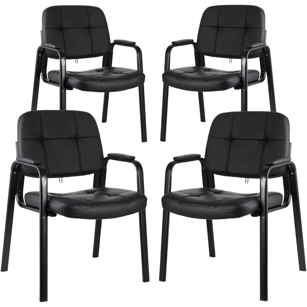 Waiting Room Guest Chair with Bonded Leather Padded Arm Rest for Office Reception and Conference Desk Black 4 Pack