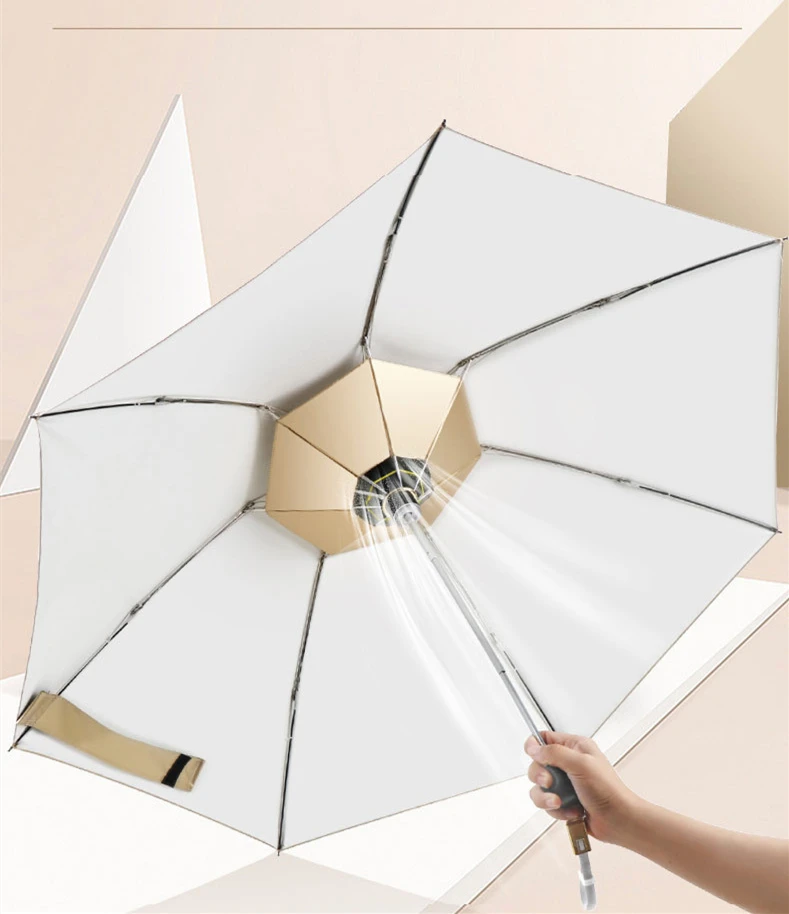 Elegant Anti-uv Umbrellas for Women Gift Portable Floding Cool Summer Umbrella with Fan and LED Night Lamp USB Charge with Cable