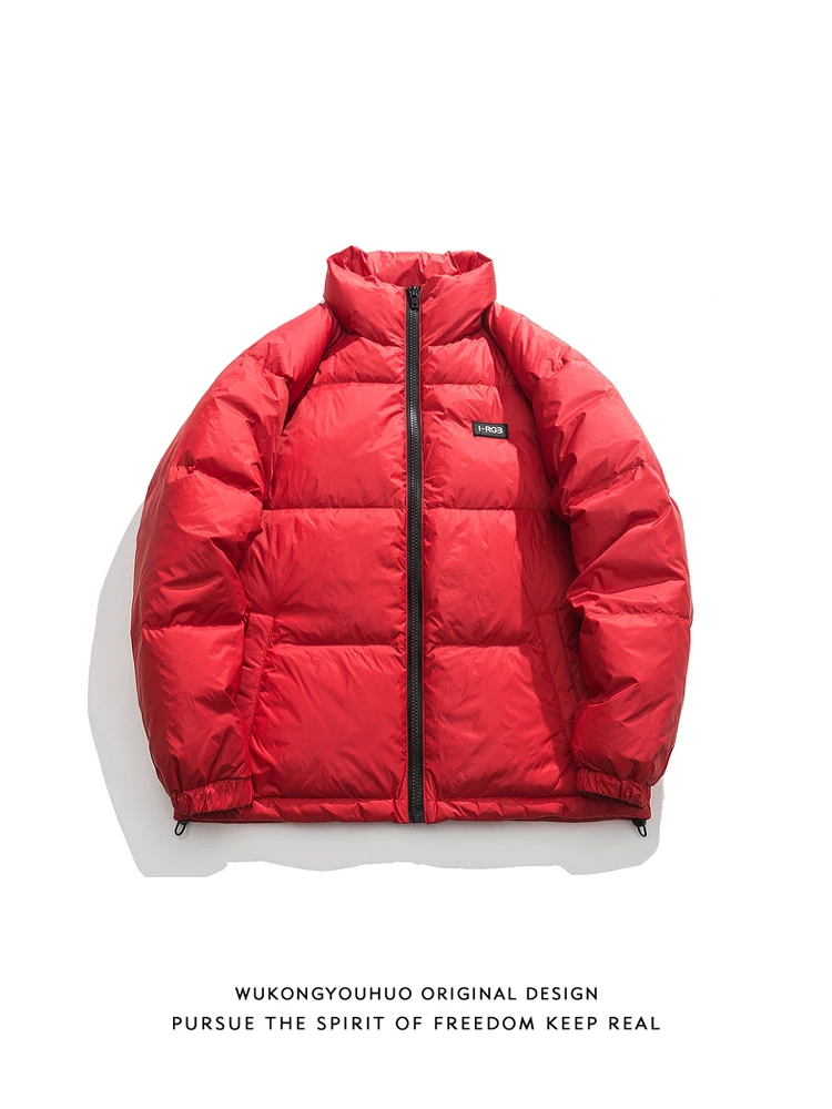 

Warm Thi Du down Puffer Jaet Men's Loose Fit Stand Collar Winter Coat Youth Faion Casual Outerwear White Du Feather