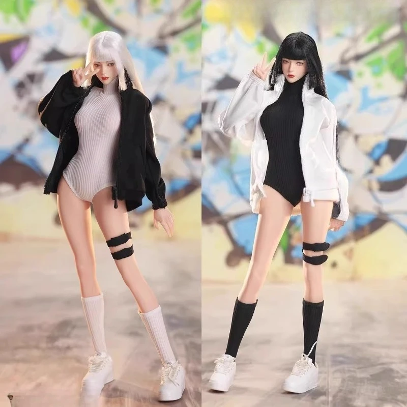 

Масштаб 1/6, женский солдатский комбинезон с длинными рукавами и высоким воротом, спортивный черный, белый цвет, модель для 12-дюймовых фигурок TBL Body