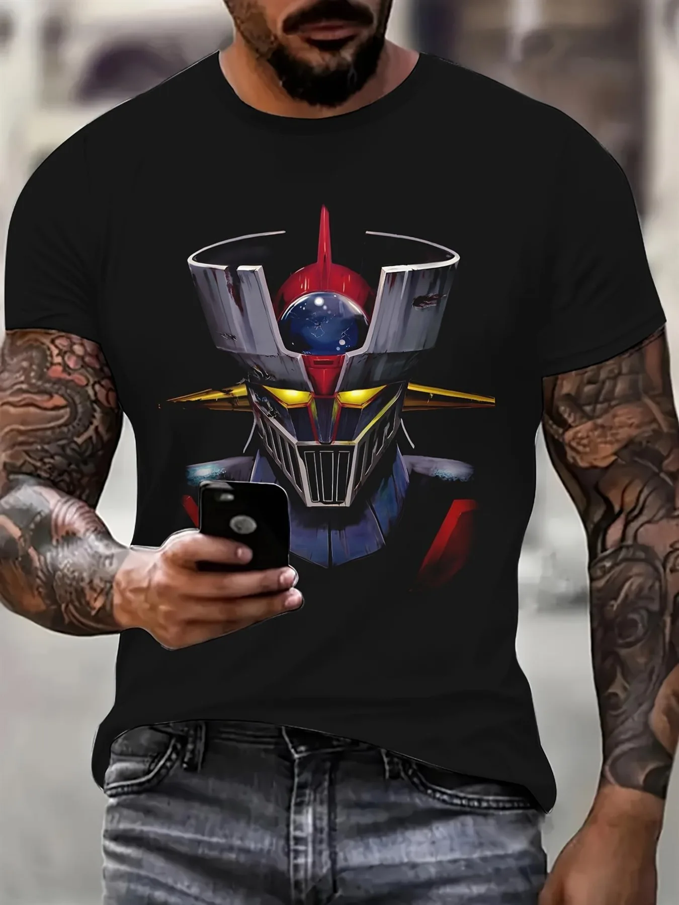 Mazinger Z Mecha Robot Graphic Men T-shirt Classic Japanese Anime Short Sleeve O Neck Casual Streetwear Tee
