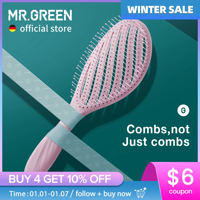 MR.GREEN Hollow Out Hair Brush Scalp Massage Combs Hair Styling Detangler Fast Blow Drying Detangling Tool Wet Dry Curly Hair